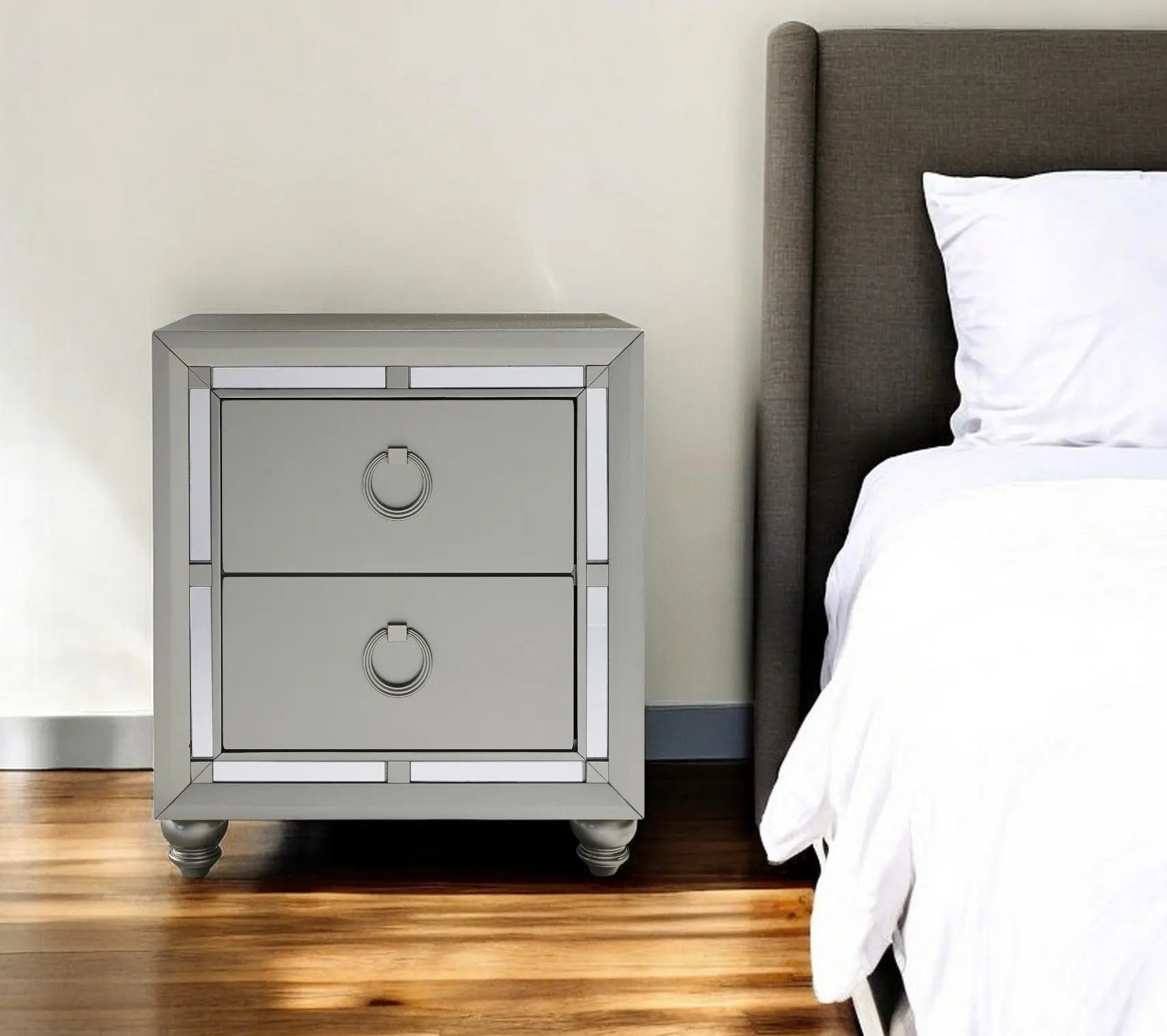 28" Solid and Manufactured Wood And Mirrored Glass Nightstand Homeroots Bed & Bath
