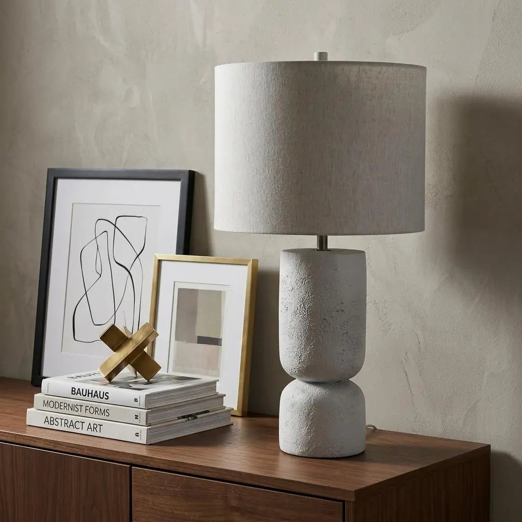 28" White Round Bedside Lamp With Drum Shade Homeroots Lighting