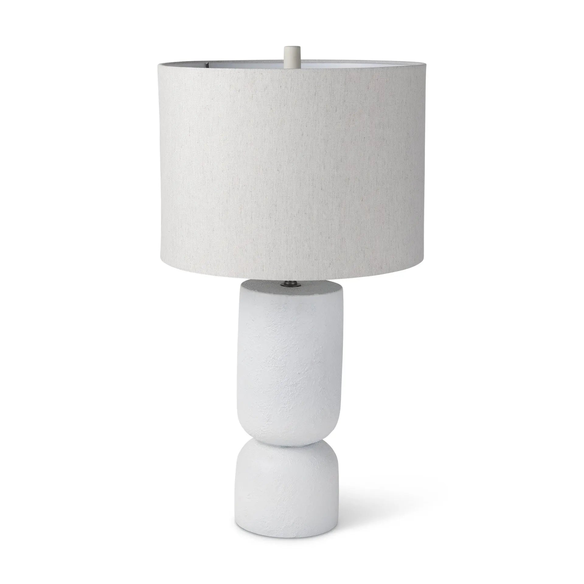 28" White Round Bedside Lamp With Drum Shade Homeroots Lighting