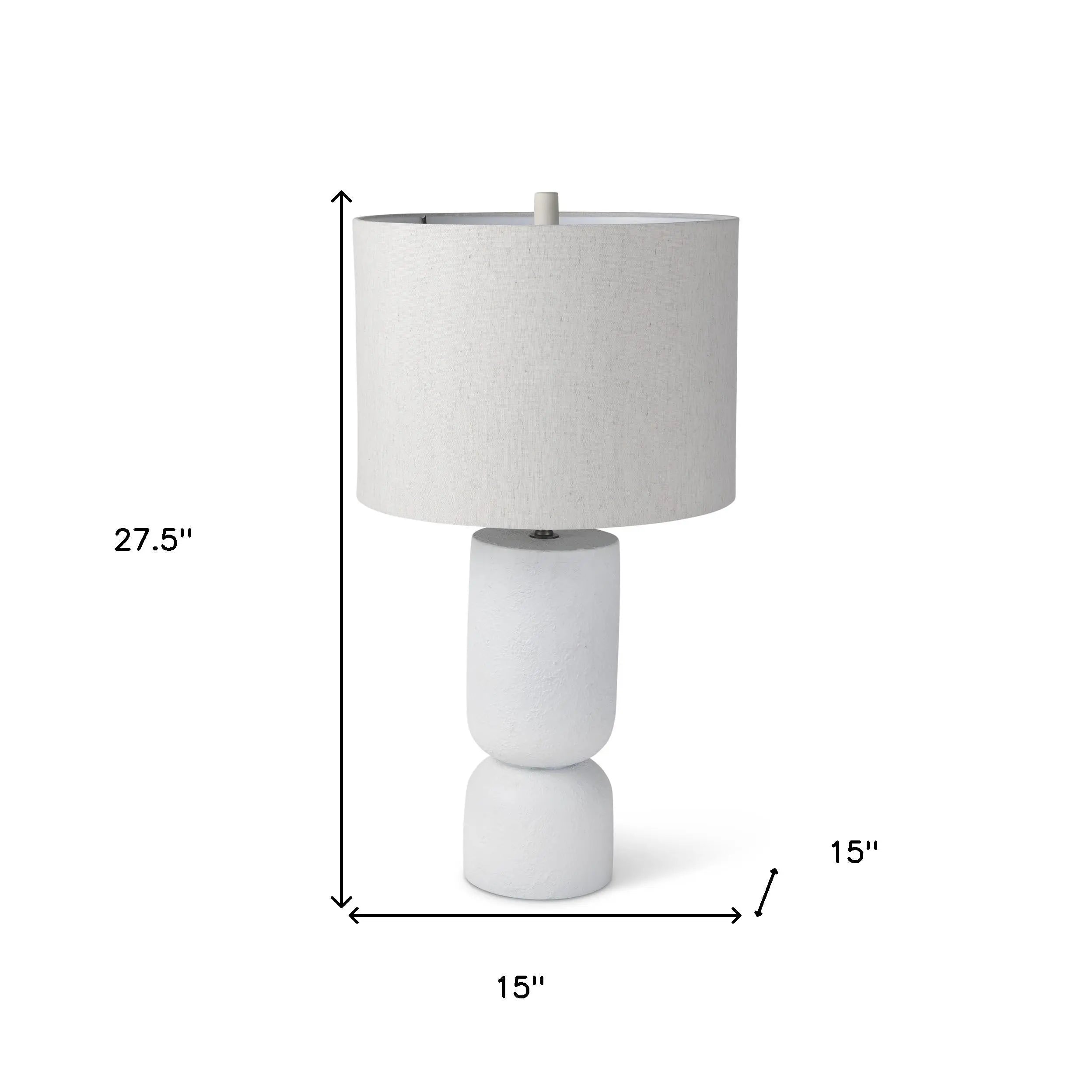 28" White Round Bedside Lamp With Drum Shade Homeroots Lighting