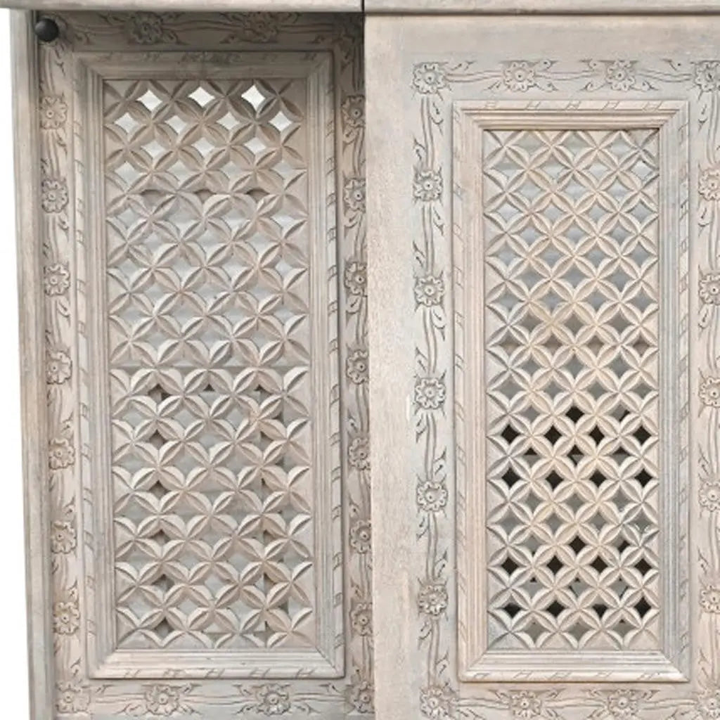 28" White Solid Wood Carved Floral Bar Cabinet With Two Doors And One Drawer Homeroots Kitchen & Dining