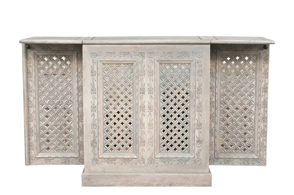 28" White Solid Wood Carved Floral Bar Cabinet With Two Doors And One Drawer Homeroots Kitchen & Dining