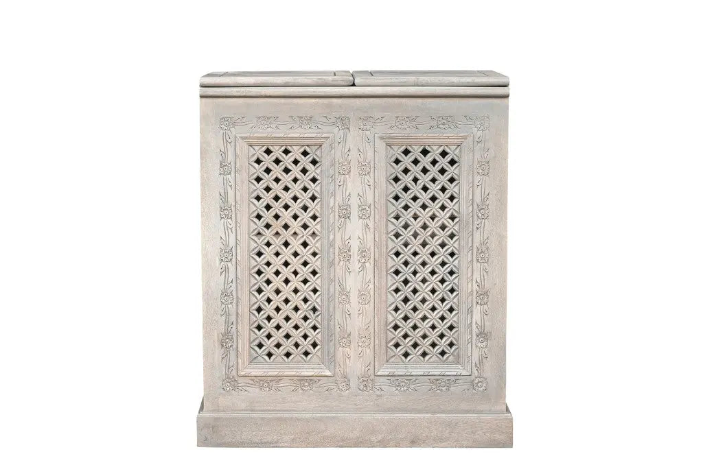 28" White Solid Wood Carved Floral Bar Cabinet With Two Doors And One Drawer Homeroots Kitchen & Dining