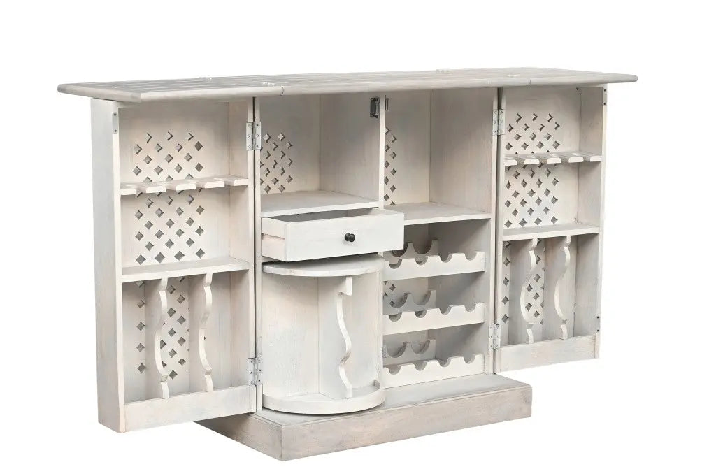 28" White Solid Wood Carved Floral Bar Cabinet With Two Doors And One Drawer Homeroots Kitchen & Dining