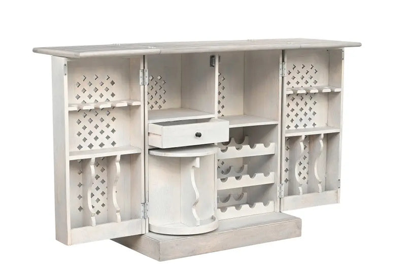28" White Solid Wood Carved Floral Bar Cabinet With Two Doors And One Drawer Homeroots Kitchen & Dining