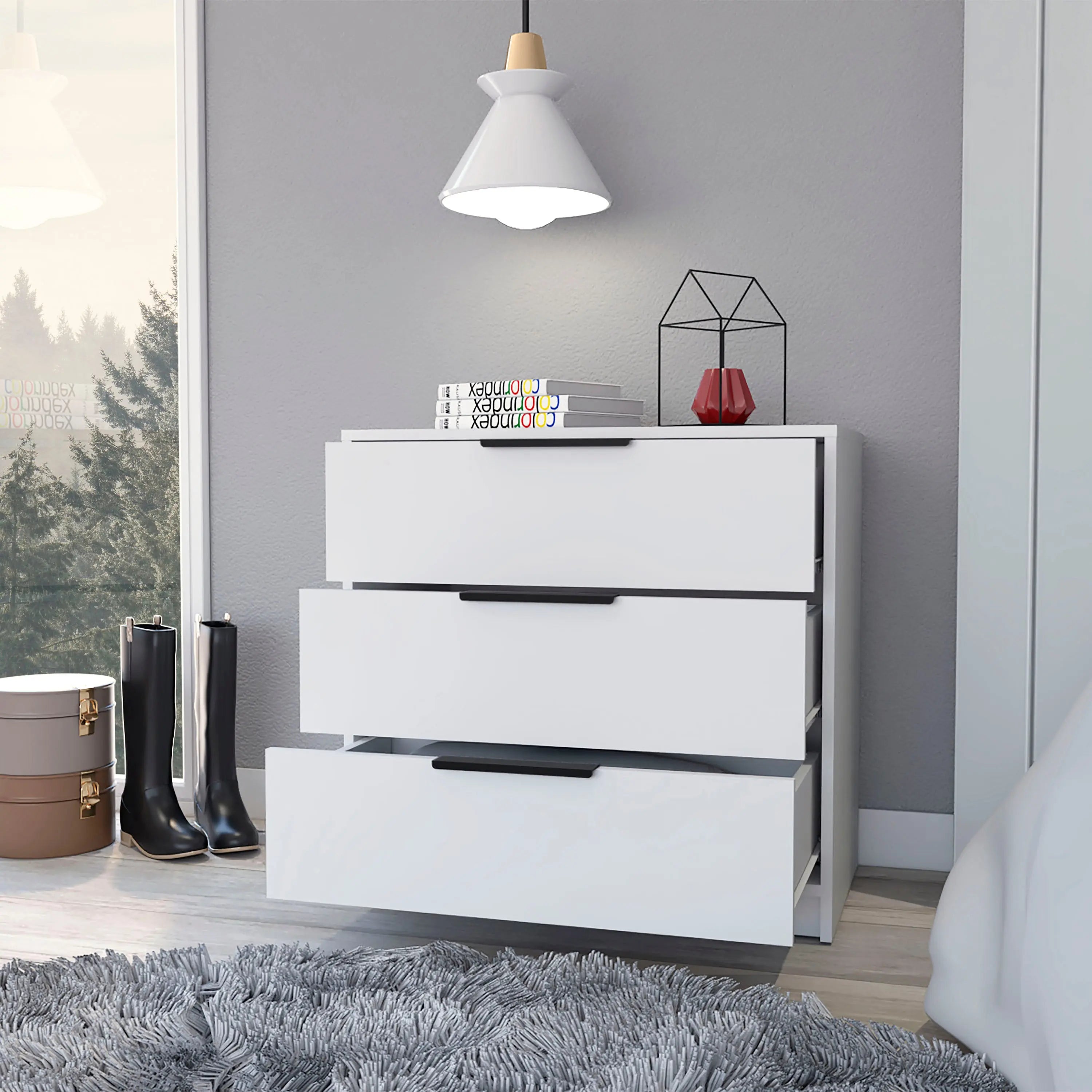 28" White Three Drawer Dresser Homeroots Bed & Bath