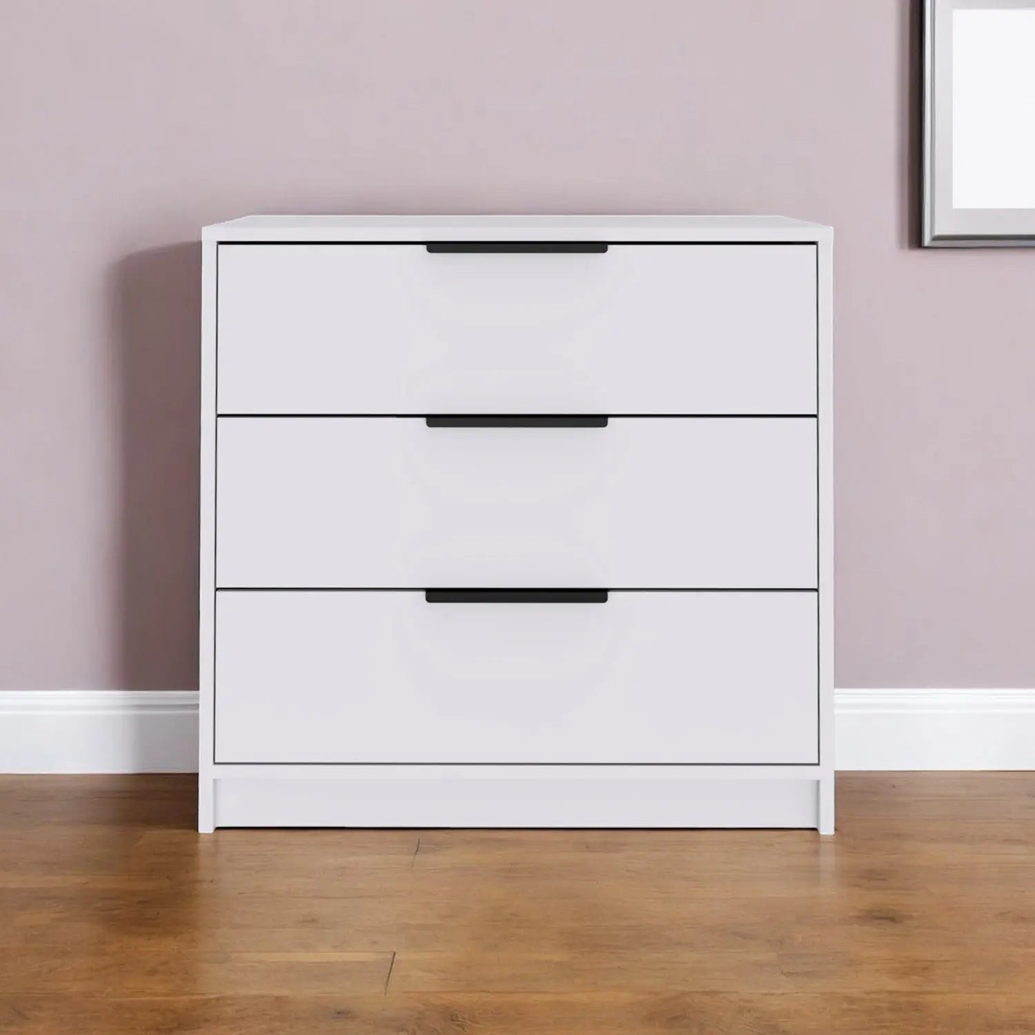 28" White Three Drawer Dresser Homeroots Bed & Bath