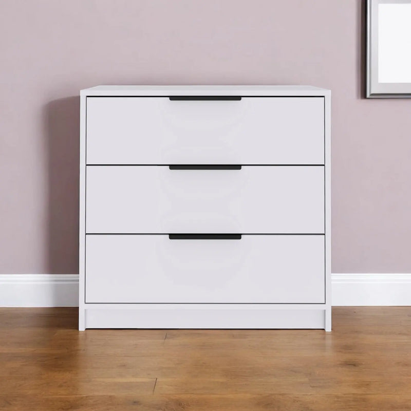 28" White Three Drawer Dresser Homeroots Bed & Bath