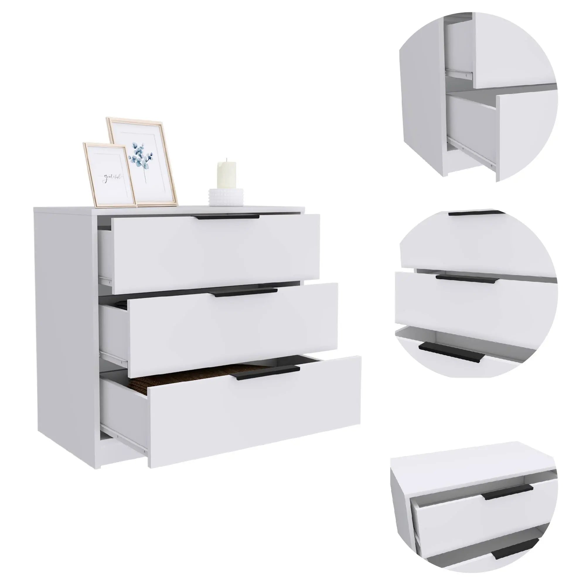 28" White Three Drawer Standard Chest Homeroots Bed & Bath