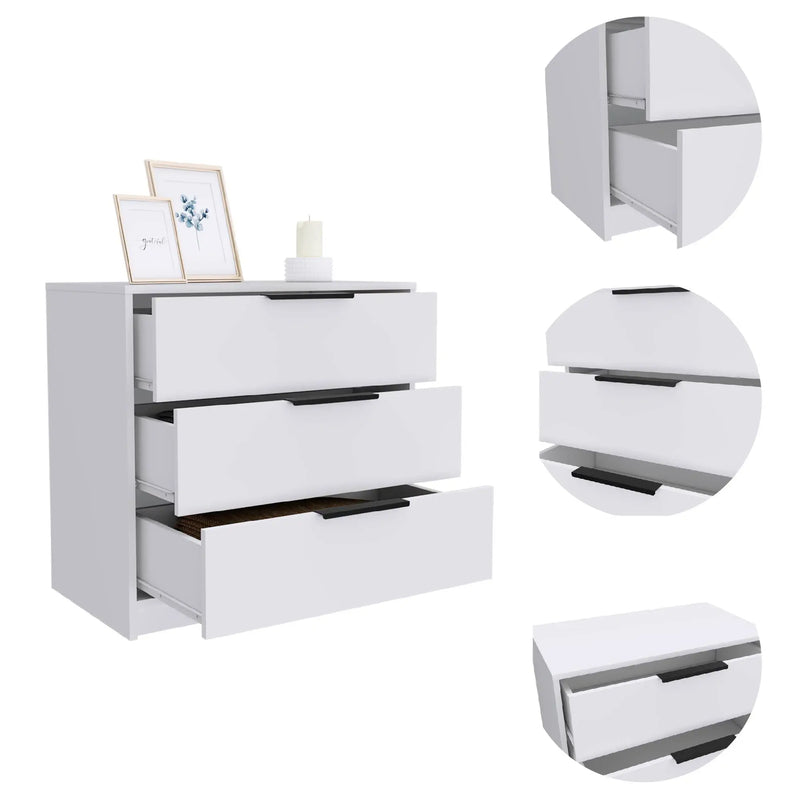 28" White Three Drawer Standard Chest Homeroots Bed & Bath