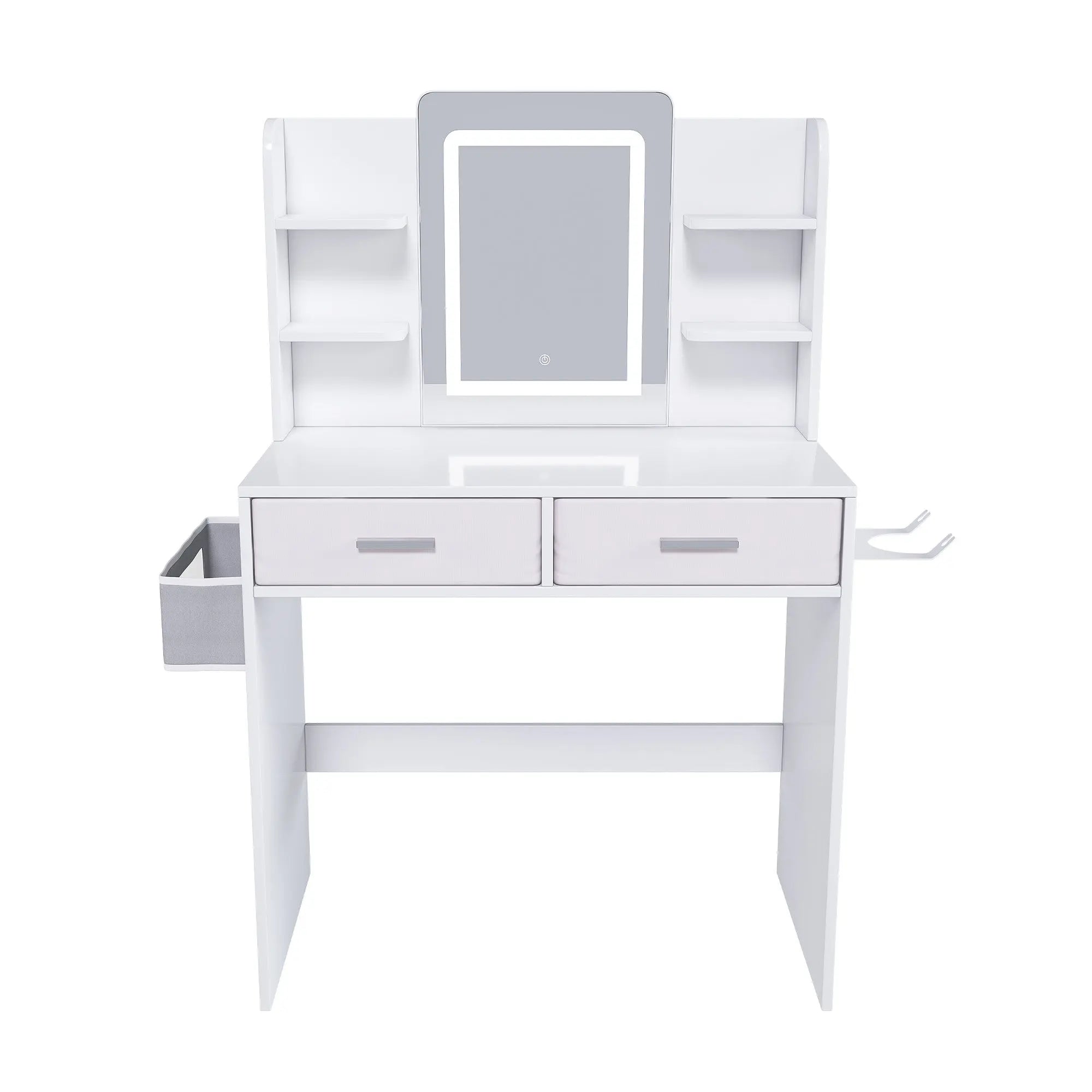 28" White Wood Mirrored Two Drawer Vanity Table And Lights Homeroots Living Room