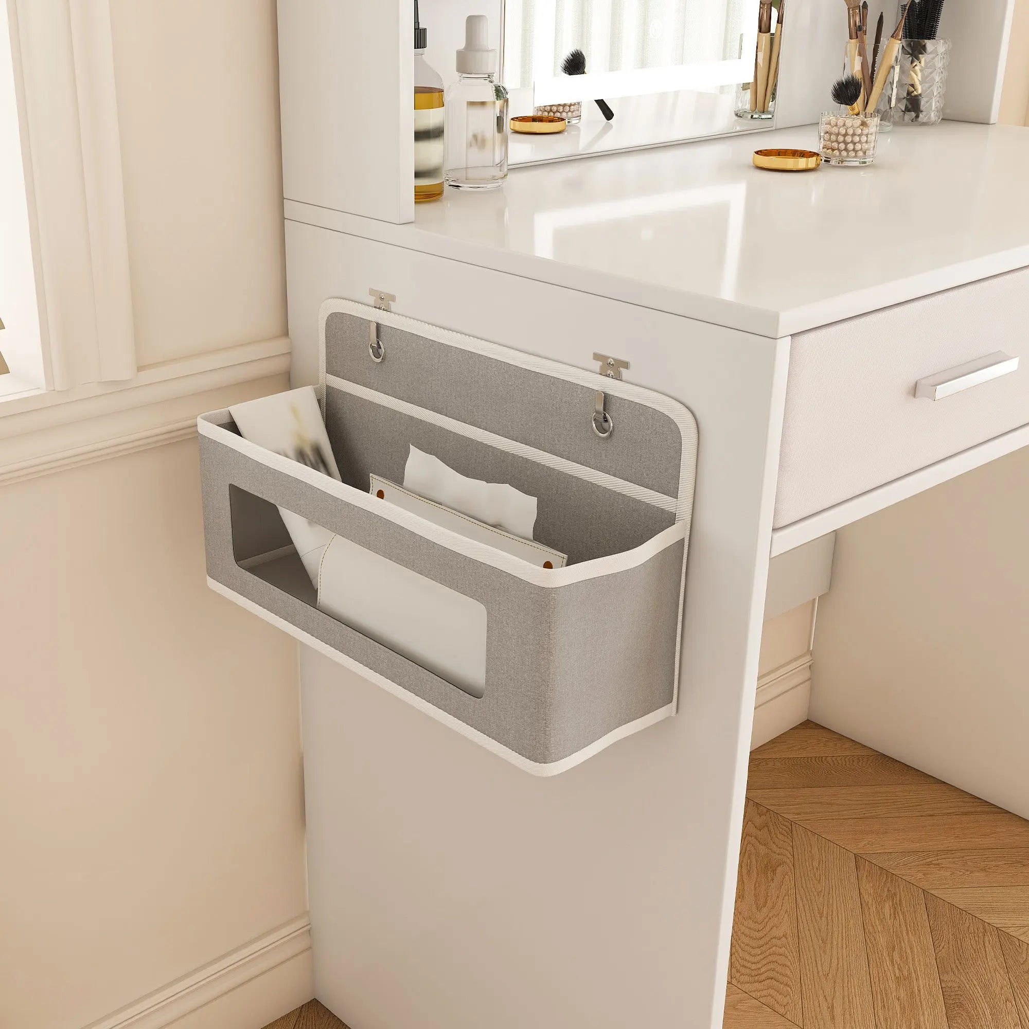 28" White Wood Mirrored Two Drawer Vanity Table And Lights Homeroots Living Room
