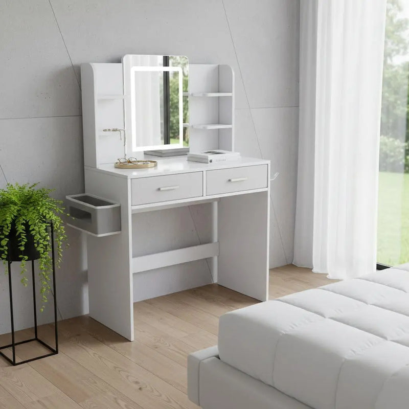 28" White Wood Mirrored Vanity Table Homeroots Living Room