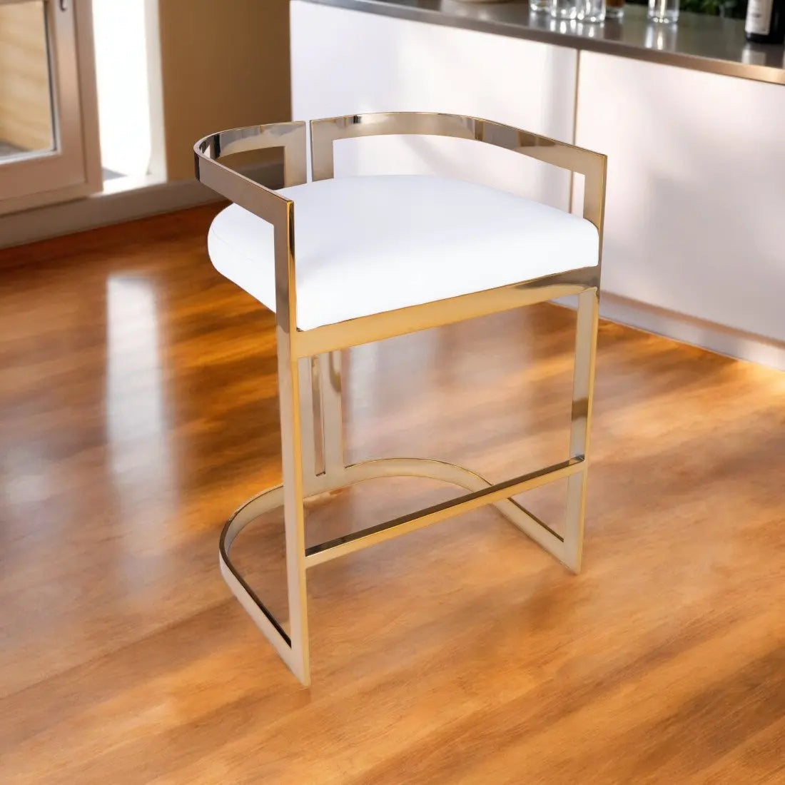 28" White and Gold Iron Low Back Counter Height Bar Chair Homeroots Living Room
