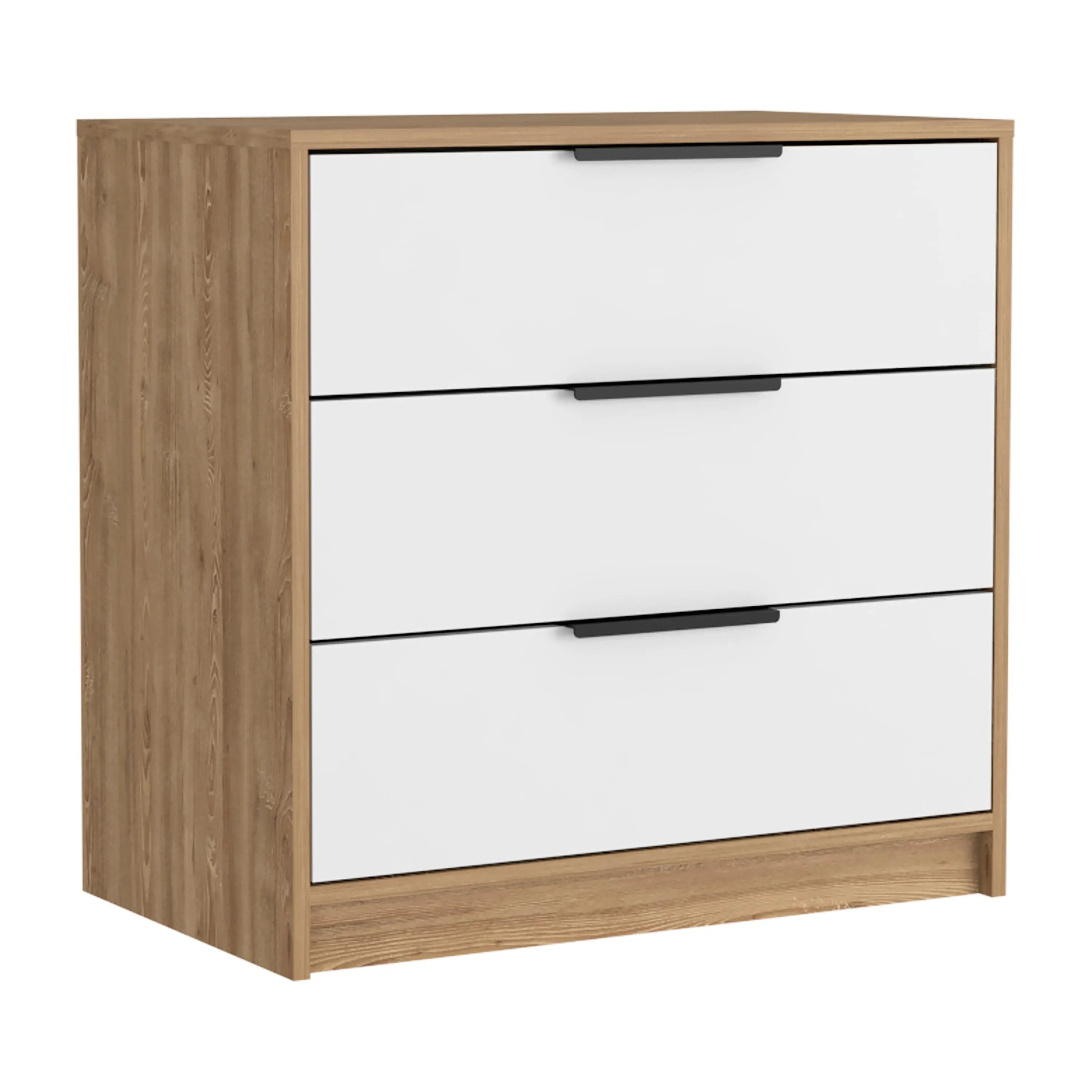 28" White and Natural Three Drawer Dresser Homeroots Bed & Bath