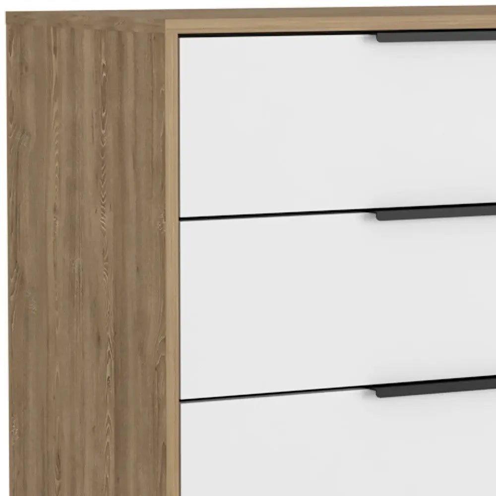 28" White and Natural Three Drawer Dresser Homeroots Bed & Bath