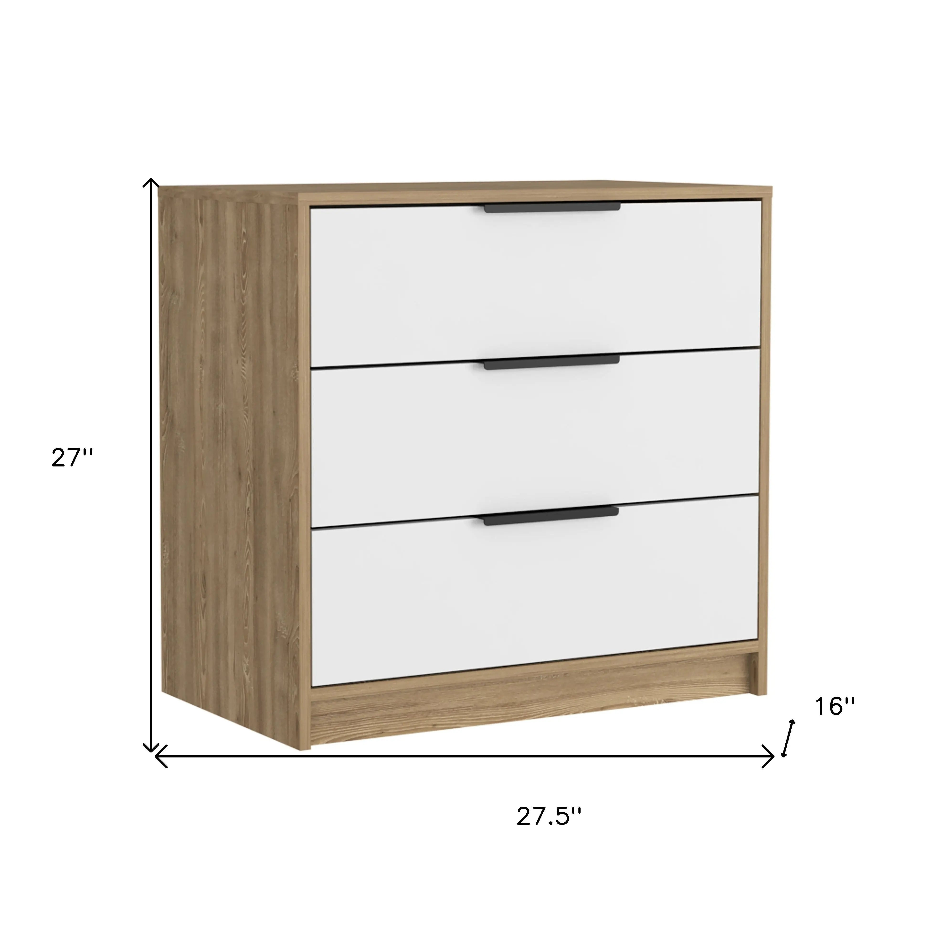 28" White and Natural Three Drawer Dresser Homeroots Bed & Bath