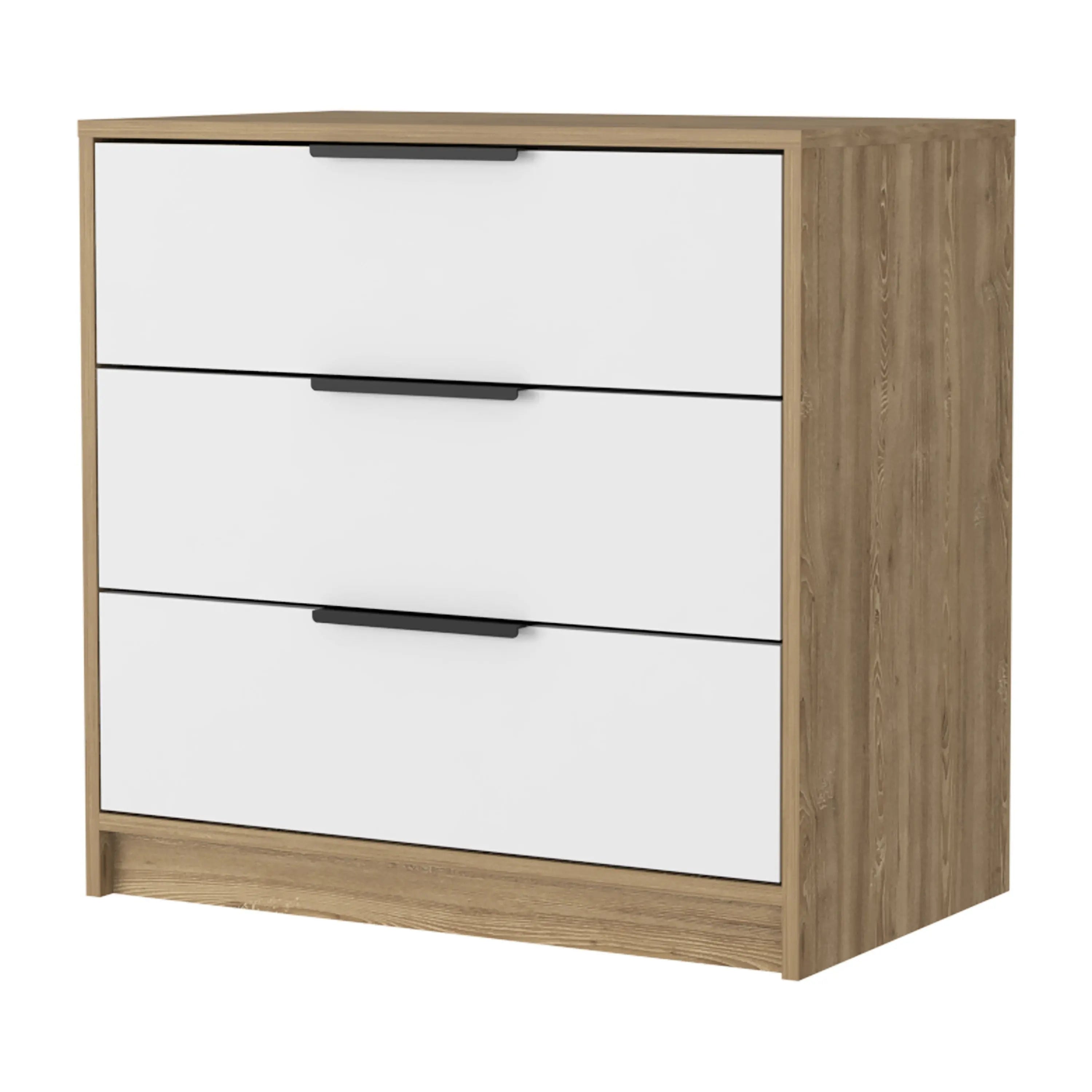 28" White and Natural Three Drawer Dresser Homeroots Bed & Bath