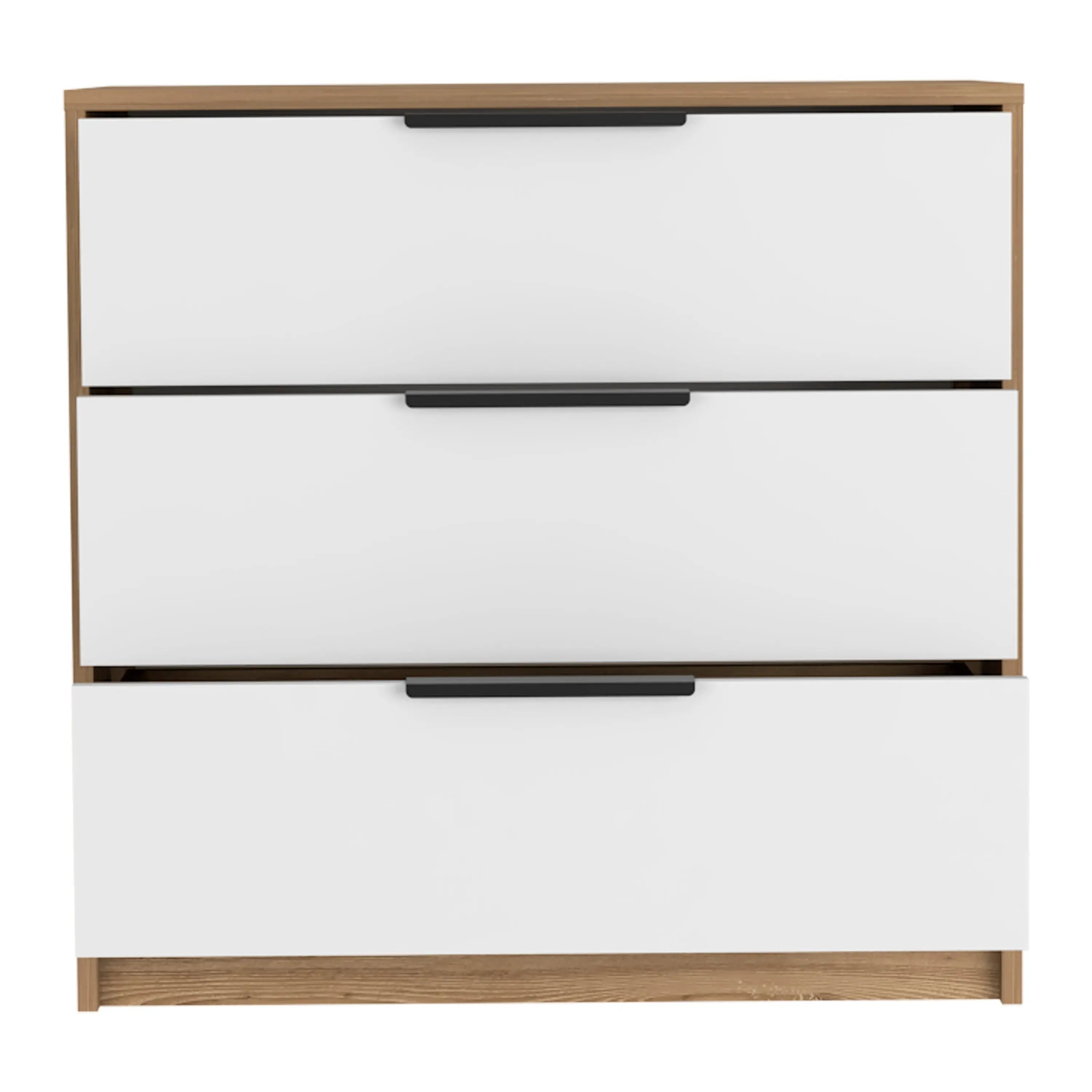 28" White and Natural Three Drawer Dresser Homeroots Bed & Bath