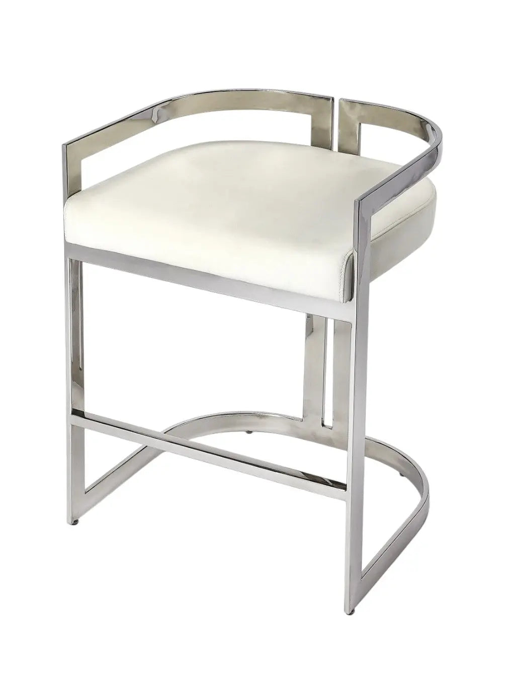 28" White and Silver Stainless Steel and Iron Low Back Counter Height Bar Chair Homeroots Living Room