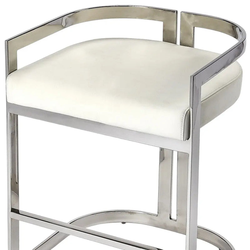 28" White and Silver Stainless Steel and Iron Low Back Counter Height Bar Chair Homeroots Living Room