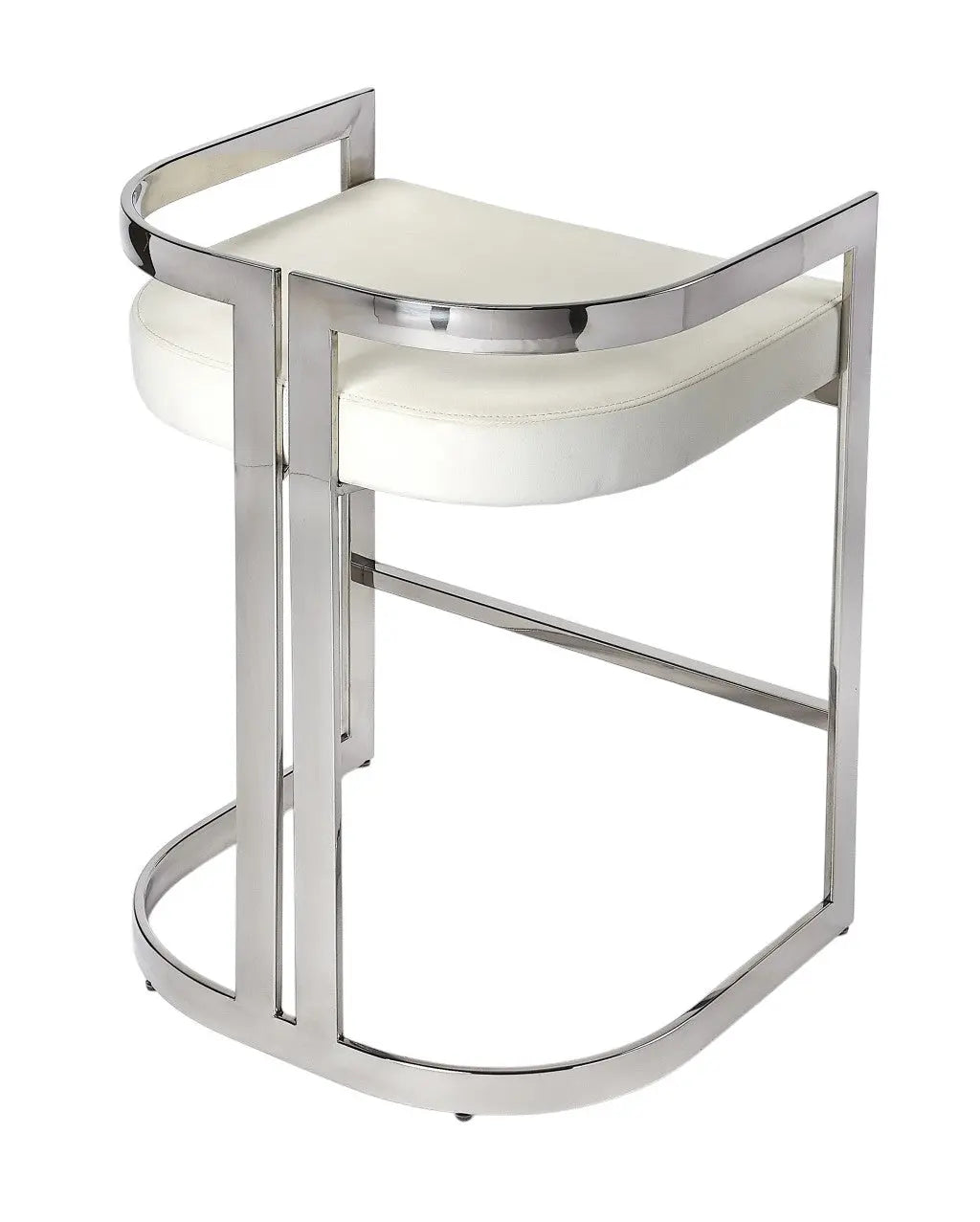 28" White and Silver Stainless Steel and Iron Low Back Counter Height Bar Chair Homeroots Living Room