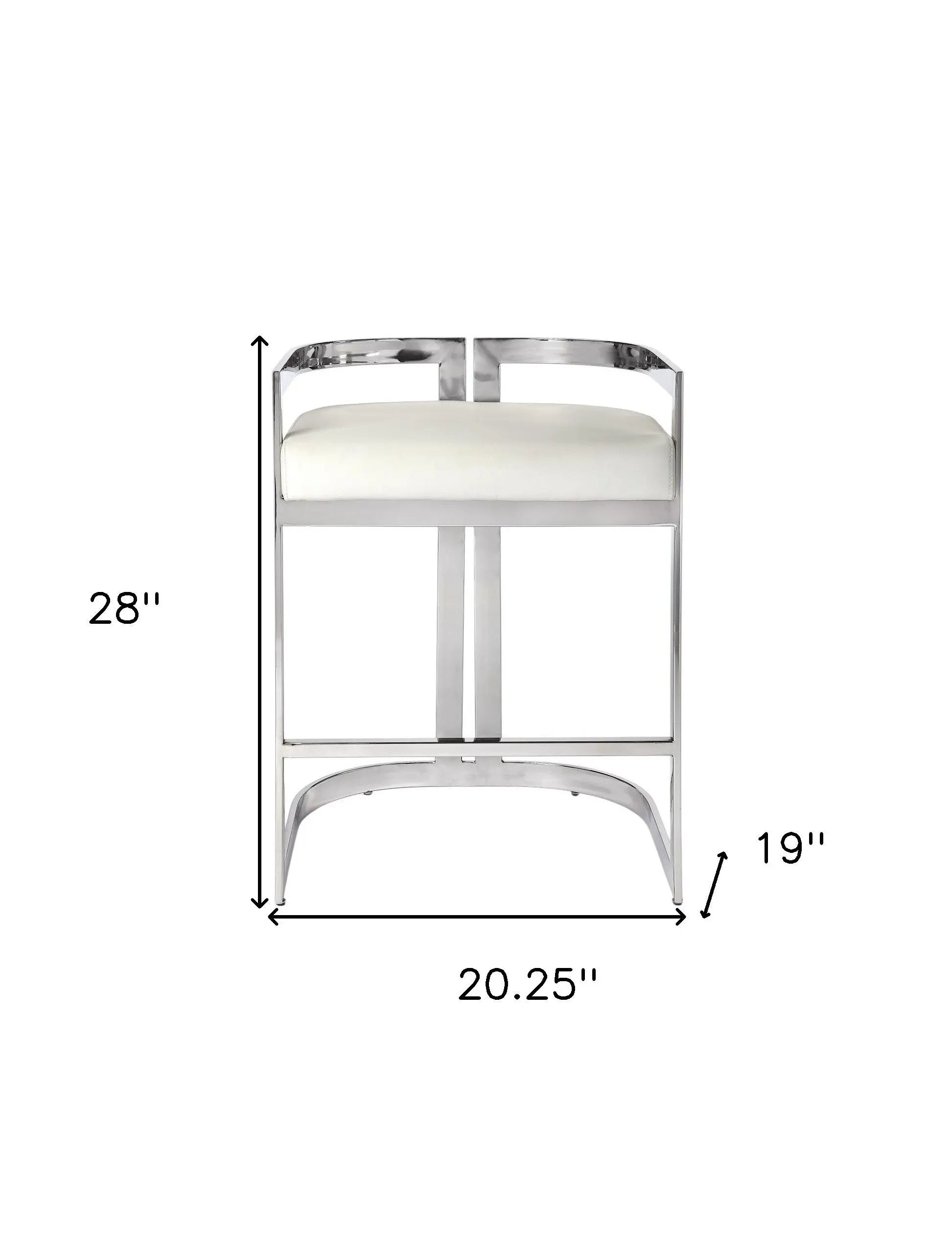 28" White and Silver Stainless Steel and Iron Low Back Counter Height Bar Chair Homeroots Living Room