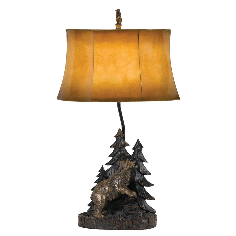 29" Antiqued Bronze Novelty Table Lamp With Brown Bell Shade - GreatEagleInc