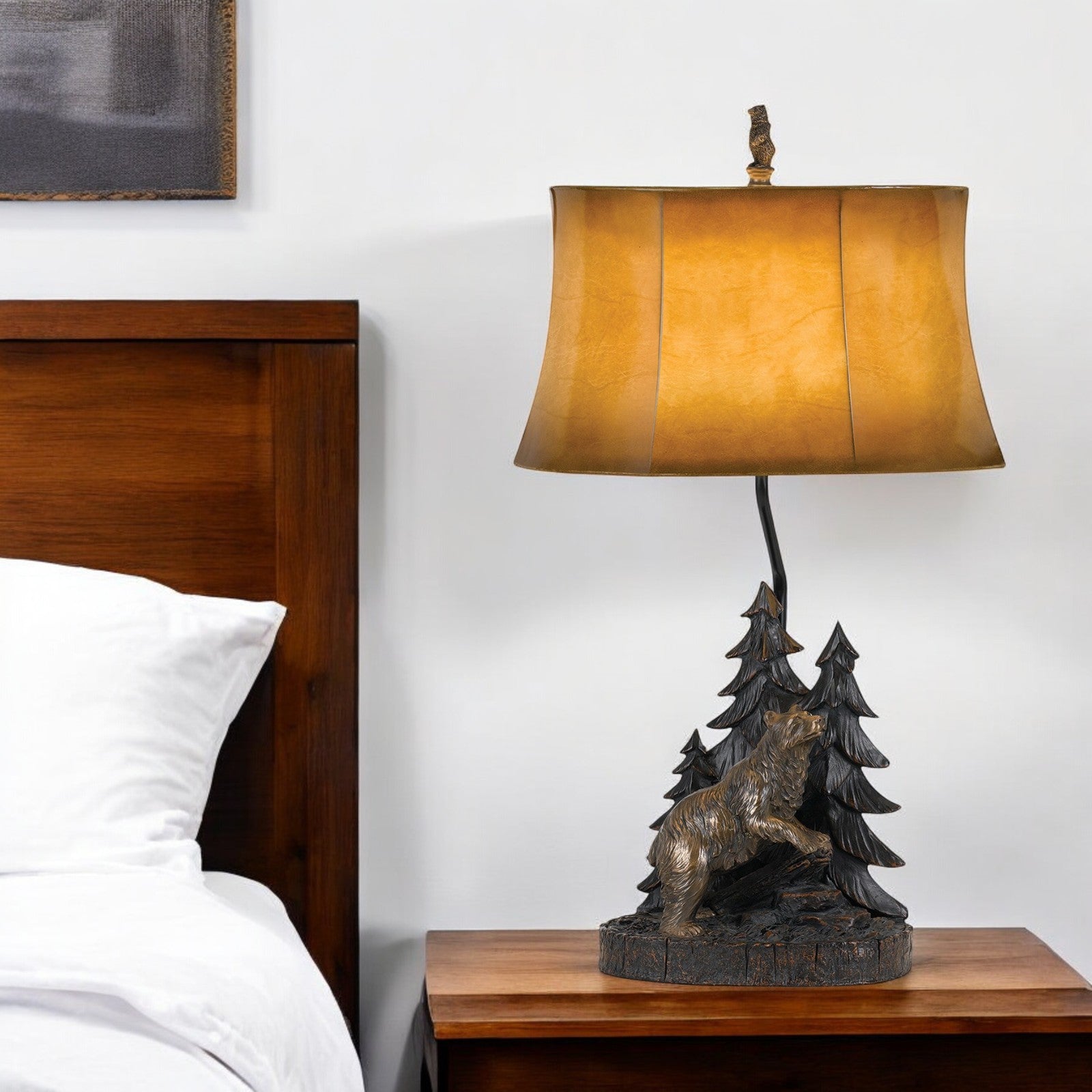 29" Antiqued Bronze Novelty Table Lamp With Brown Bell Shade - GreatEagleInc