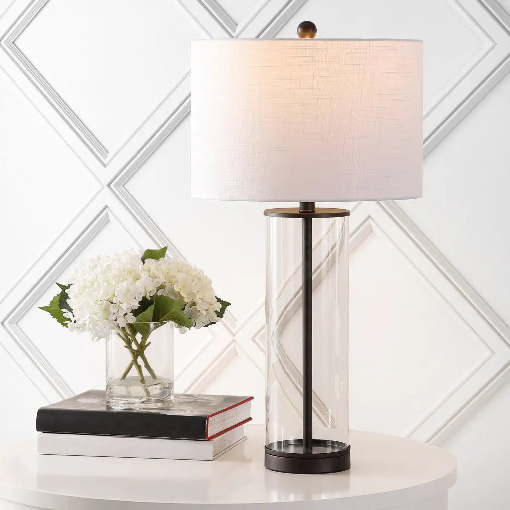 29" Antiqued Bronze Table Lamp With Drum Shade Homeroots Lighting