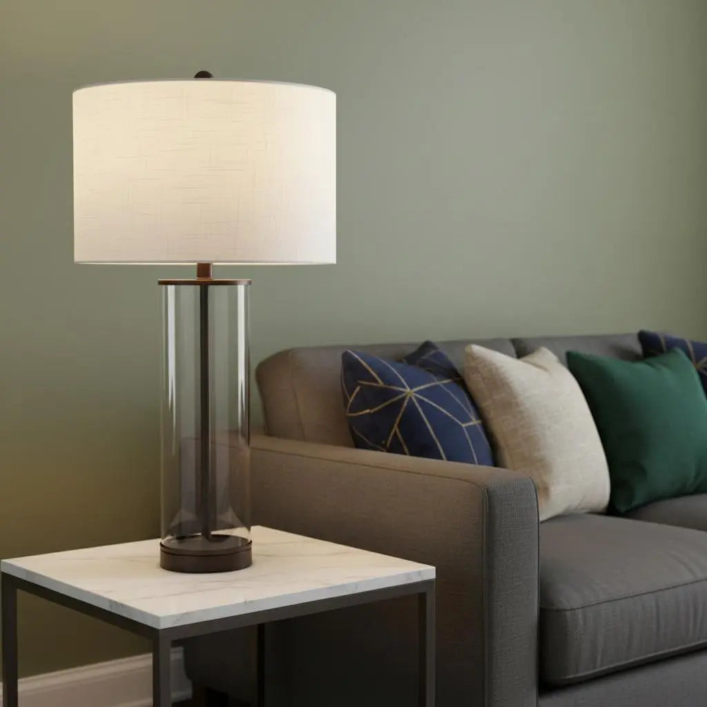 29" Antiqued Bronze Table Lamp With Drum Shade Homeroots Lighting