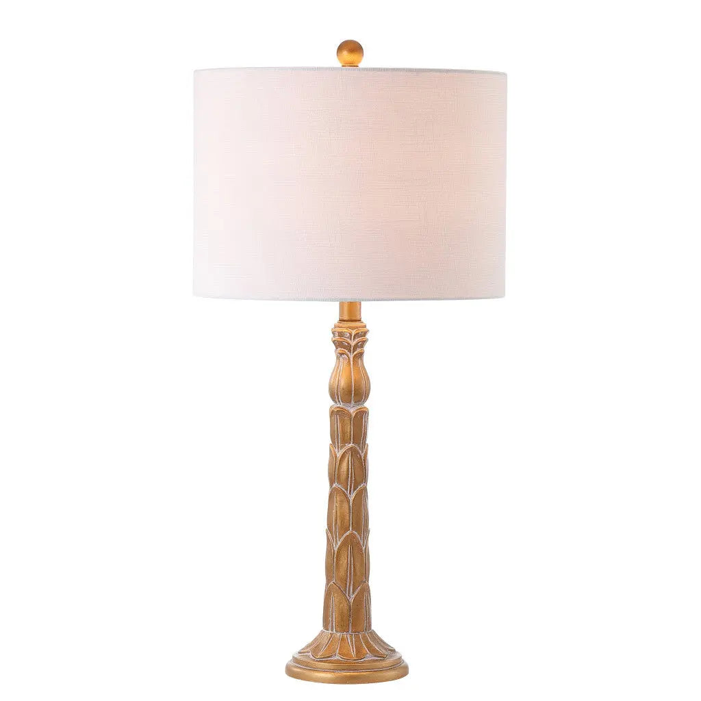 29" Antiqued Gold Table Lamp With Drum Shade Homeroots Lighting