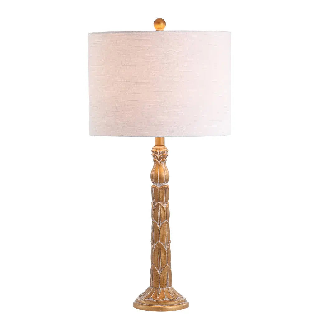 29" Antiqued Gold Table Lamp With Drum Shade Homeroots Lighting