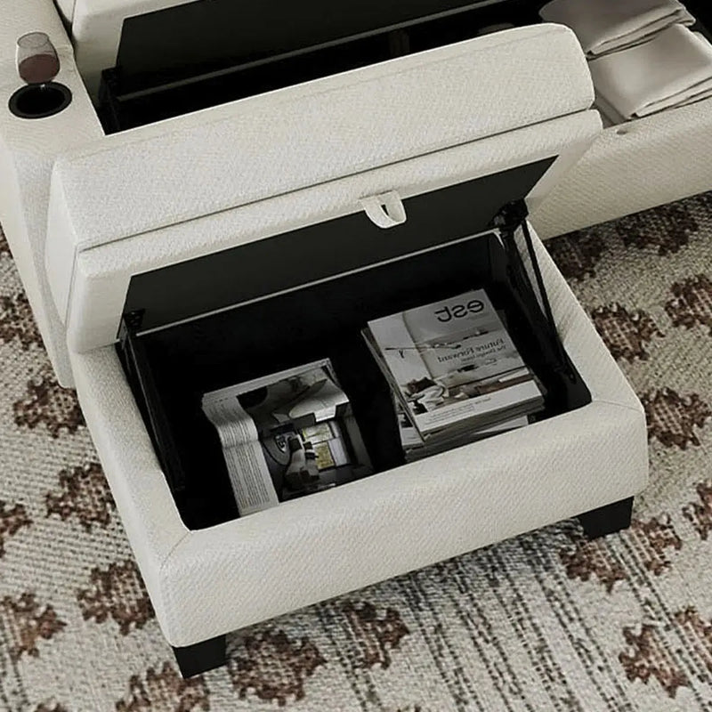 29" Beige and Black Chenille Storage Ottoman Homeroots Living Room