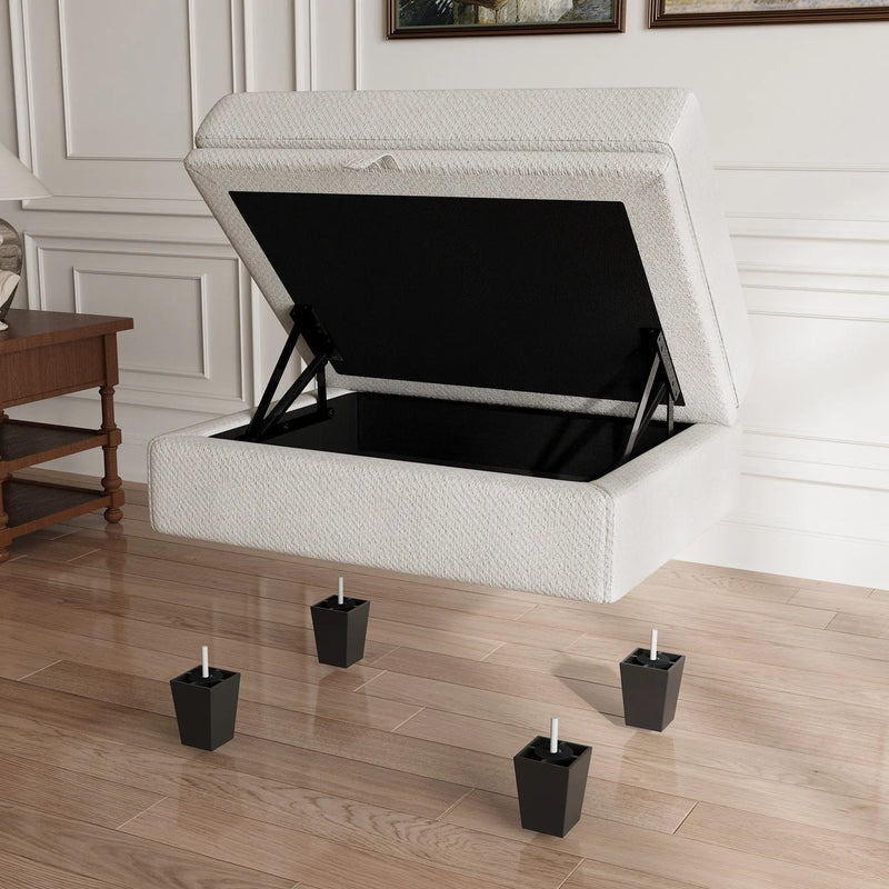 29" Beige and Black Chenille Storage Ottoman Homeroots Living Room