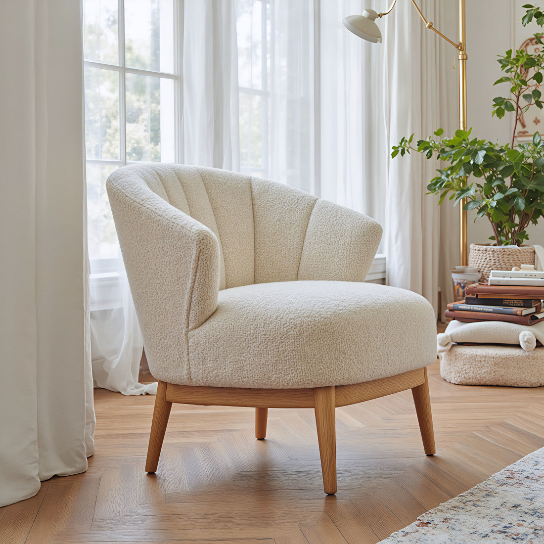 29" Beige and Brown Upholstered Arm Chair Homeroots Living Room