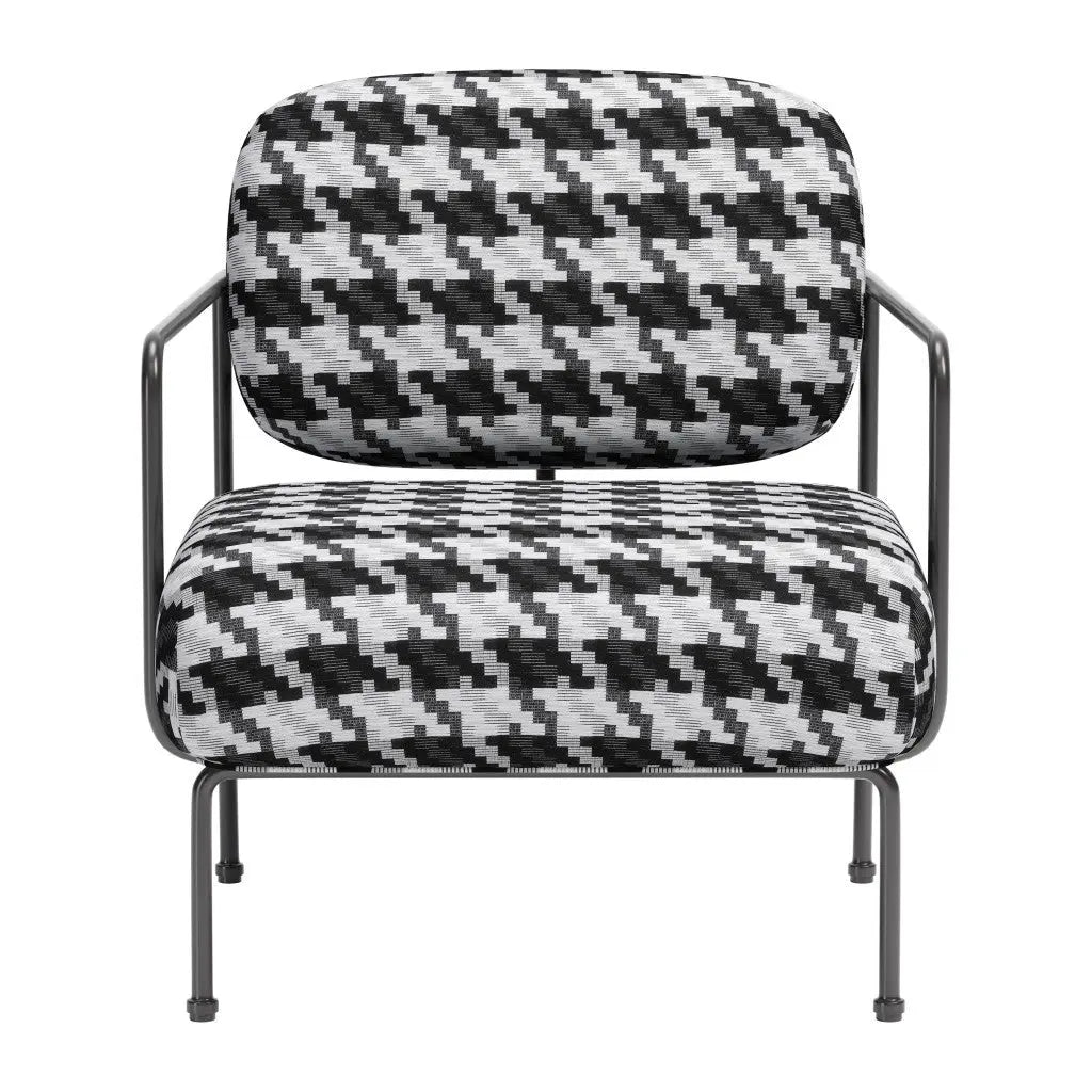 29" Black And White And Black Upholstered Houndstooth Arm Chair Homeroots Living Room