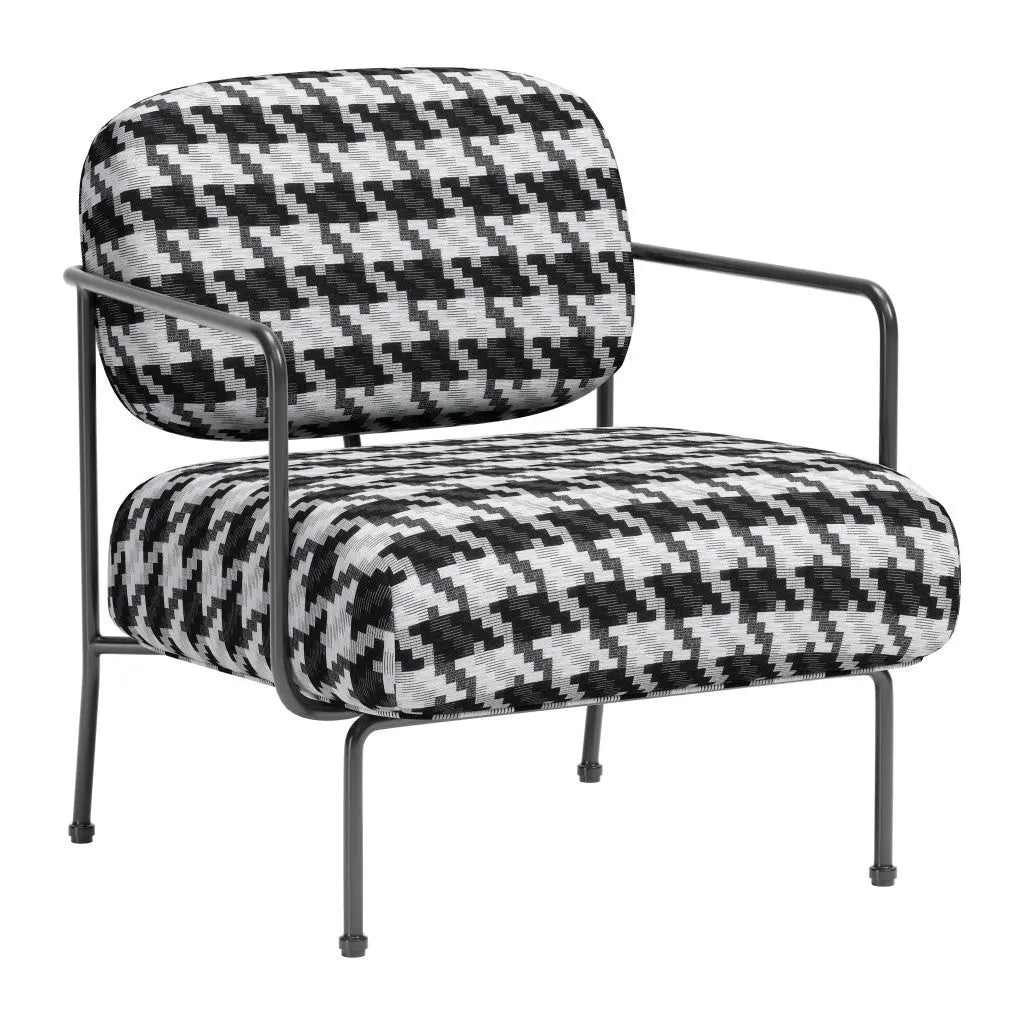 29" Black And White And Black Upholstered Houndstooth Arm Chair Homeroots Living Room