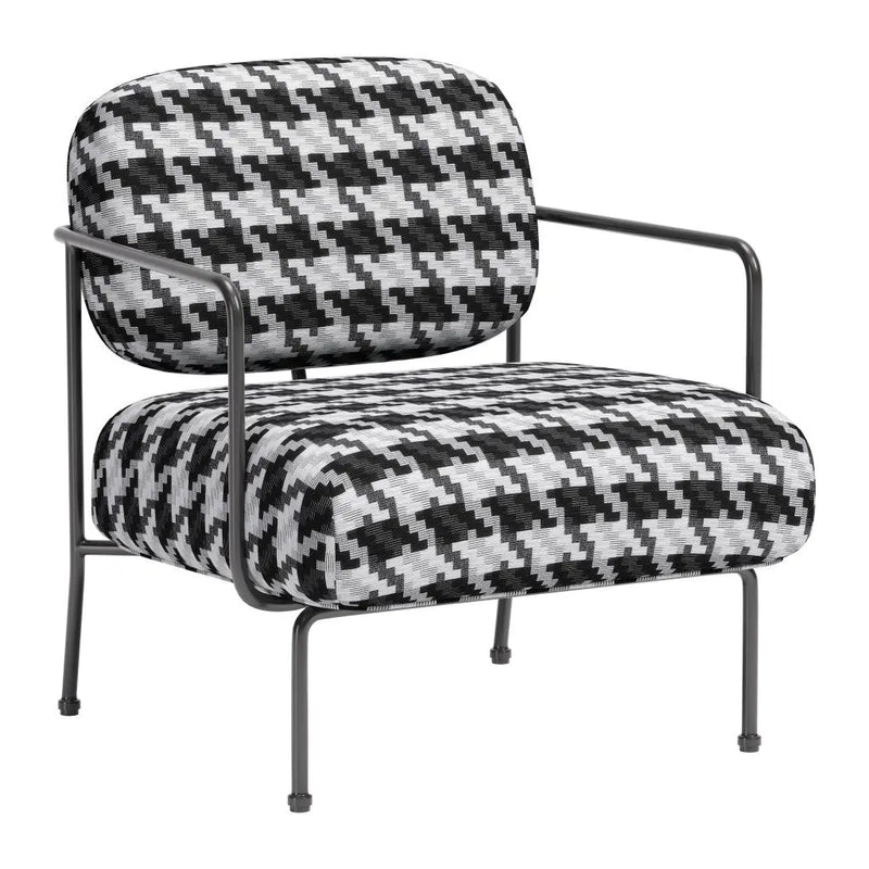 29" Black And White And Black Upholstered Houndstooth Arm Chair Homeroots Living Room