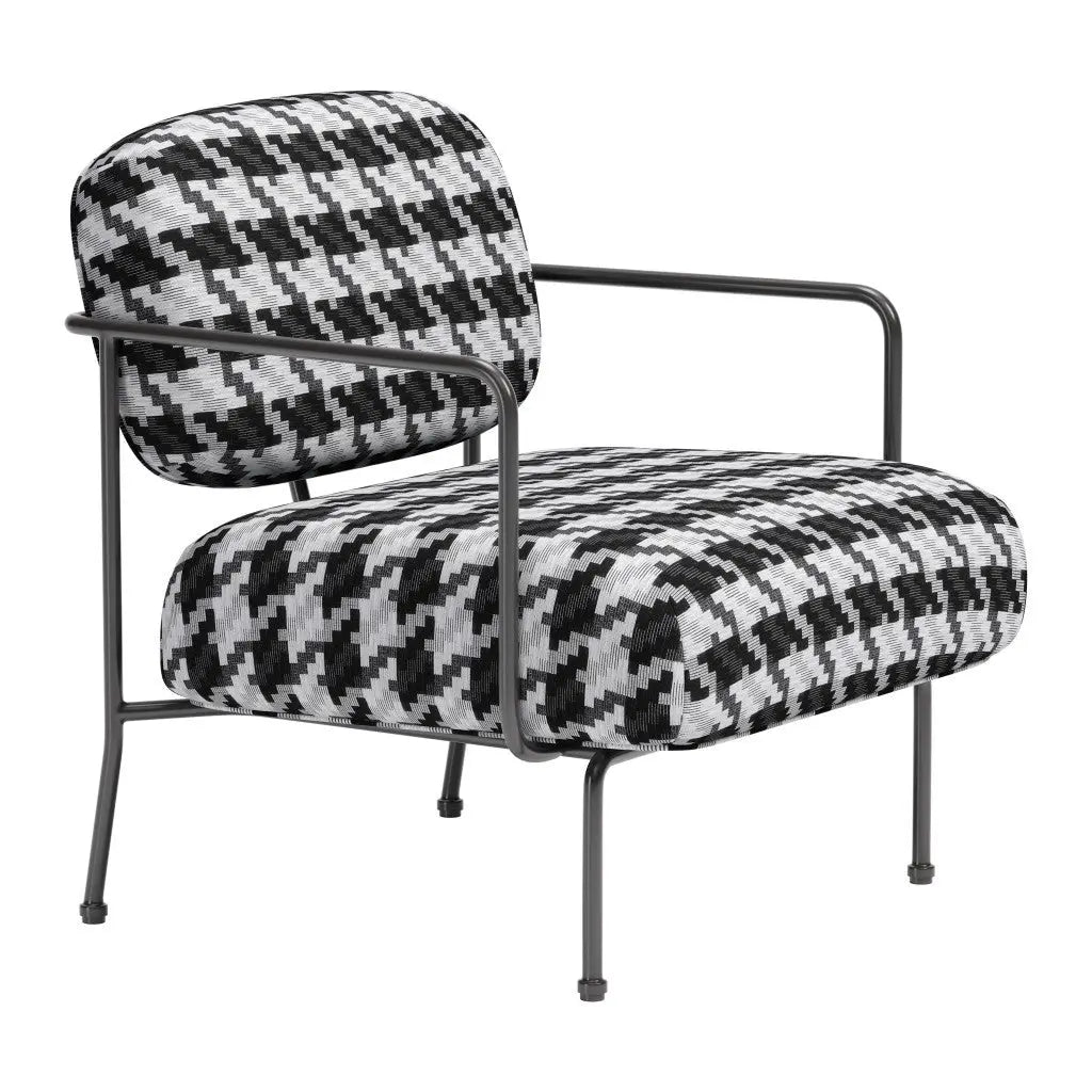 29" Black And White And Black Upholstered Houndstooth Arm Chair Homeroots Living Room