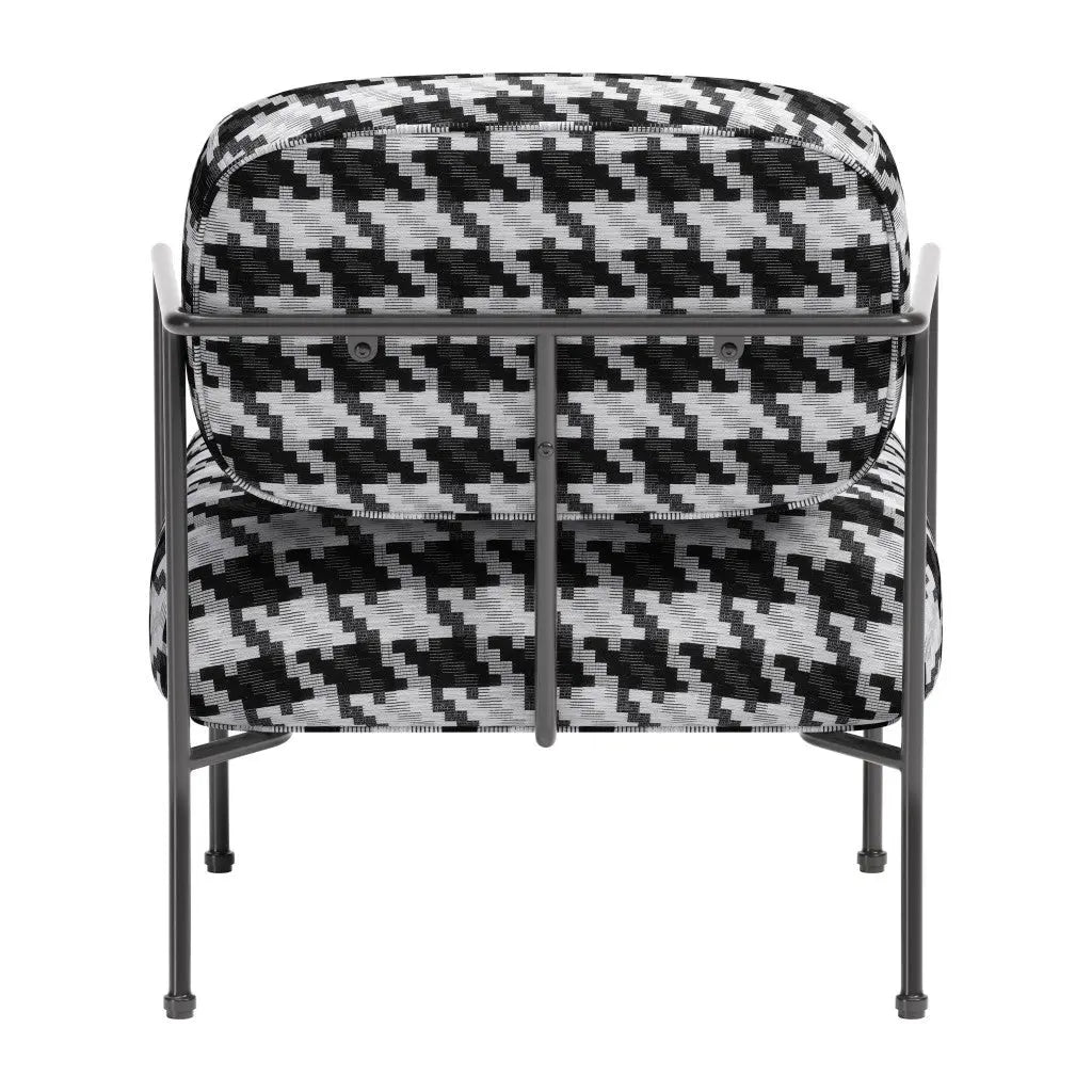 29" Black And White And Black Upholstered Houndstooth Arm Chair Homeroots Living Room