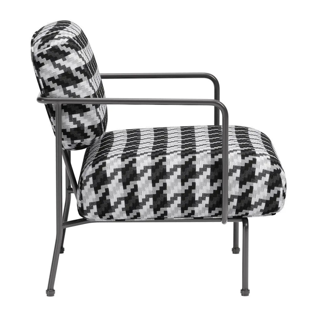 29" Black And White And Black Upholstered Houndstooth Arm Chair Homeroots Living Room