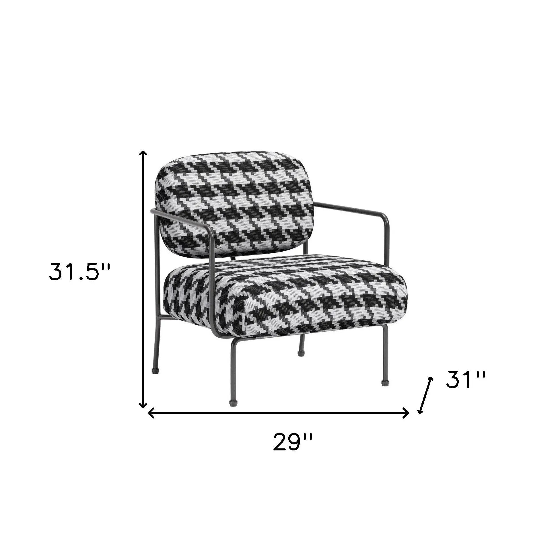 29" Black And White And Black Upholstered Houndstooth Arm Chair Homeroots Living Room