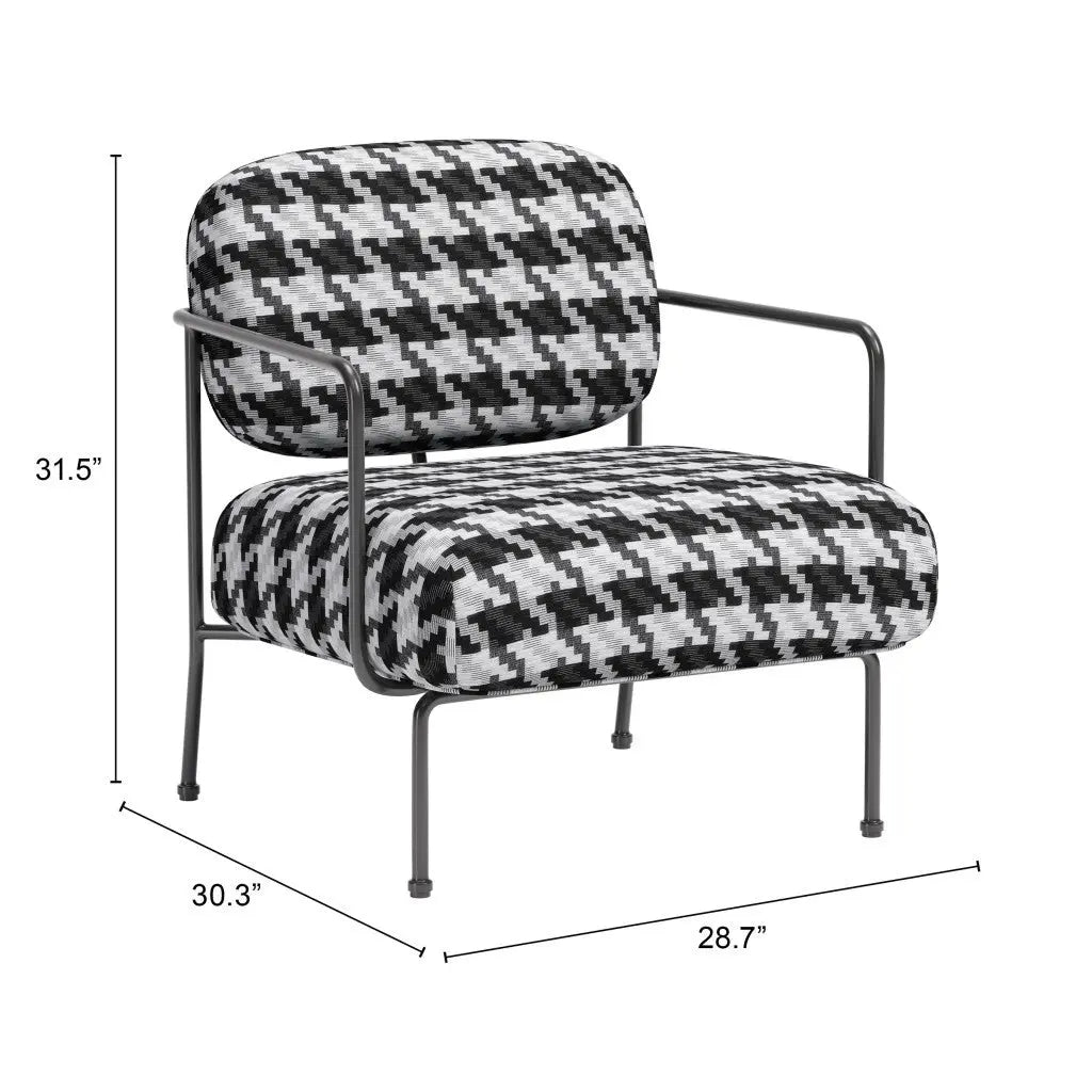 29" Black And White And Black Upholstered Houndstooth Arm Chair Homeroots Living Room