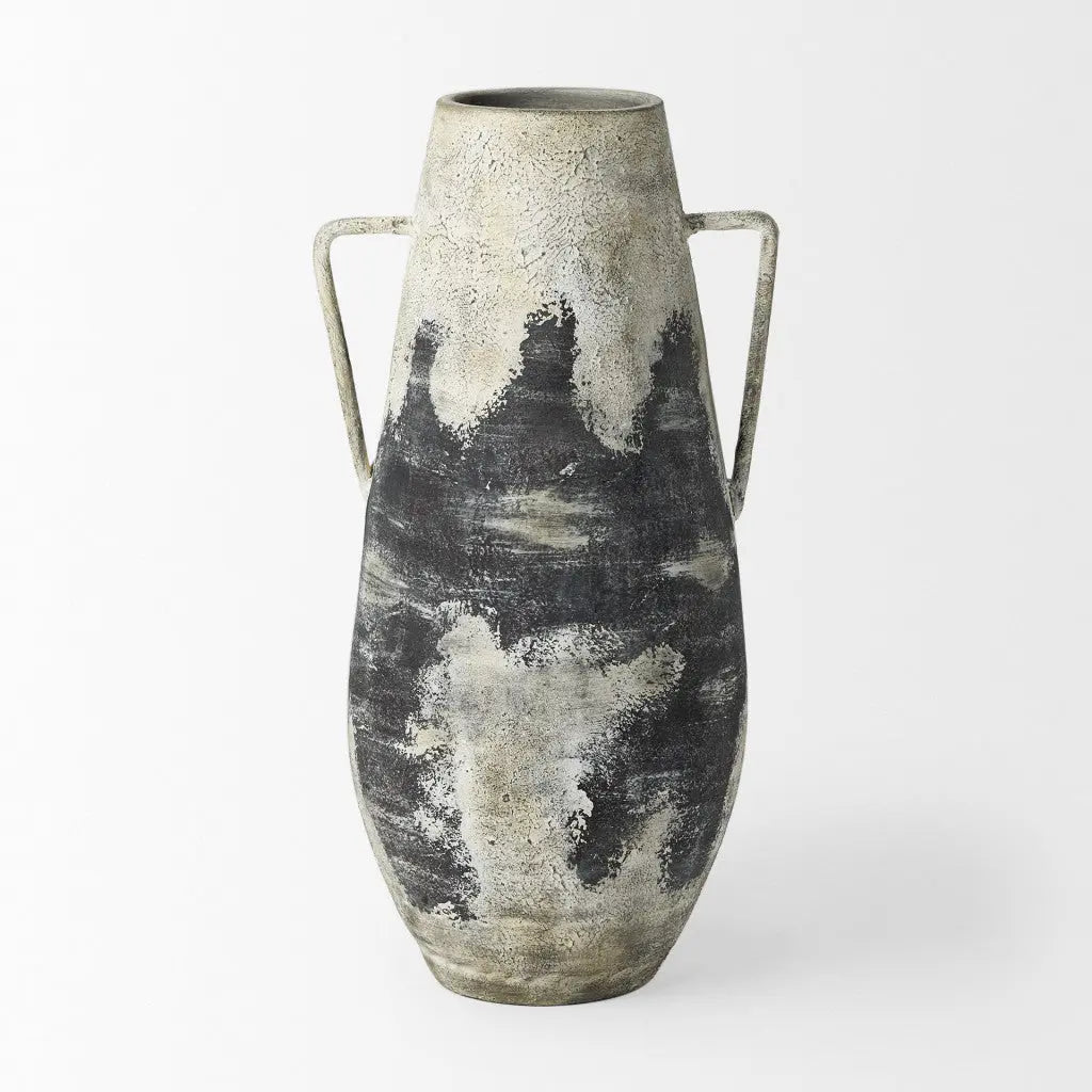 29" Black And White Ombre Ceramic Amphora Floor Vase Homeroots Home Decor
