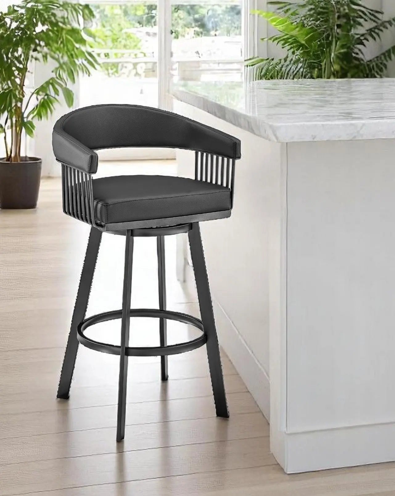 29" Black Fabric and Iron Low Back Bar Height Swivel Bar Chair - GreatEagleInc