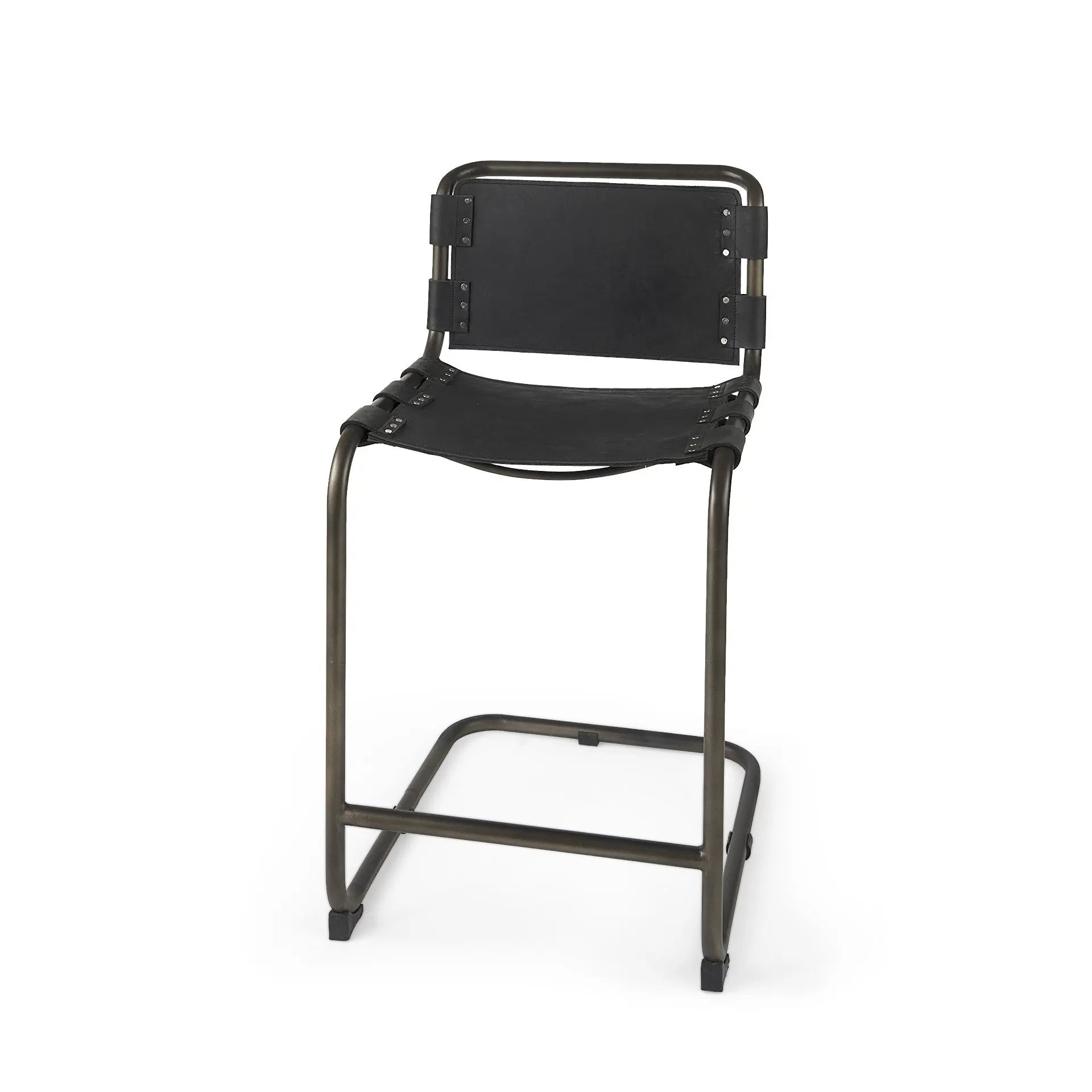 29" Black Leather And Iron Bar Chair Homeroots Living Room