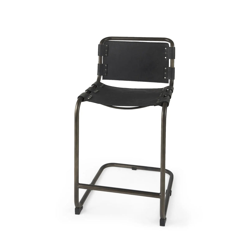 29" Black Leather And Iron Bar Chair Homeroots Living Room