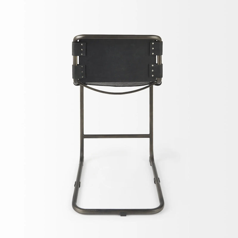 29" Black Leather And Iron Bar Chair Homeroots Living Room