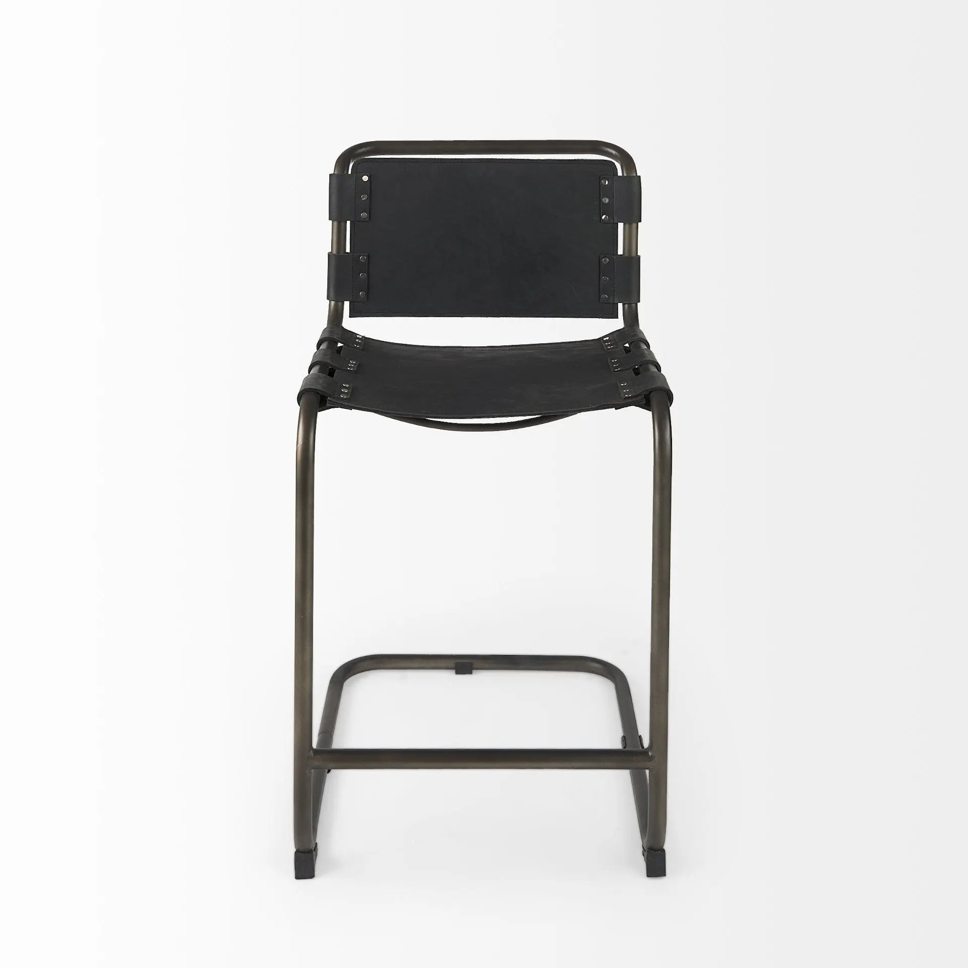 29" Black Leather And Iron Bar Chair Homeroots Living Room